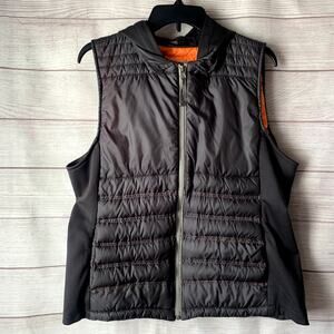 BKE Sport Black Quilted Puff Vest Zip Up Hood Orange Interior Size XL